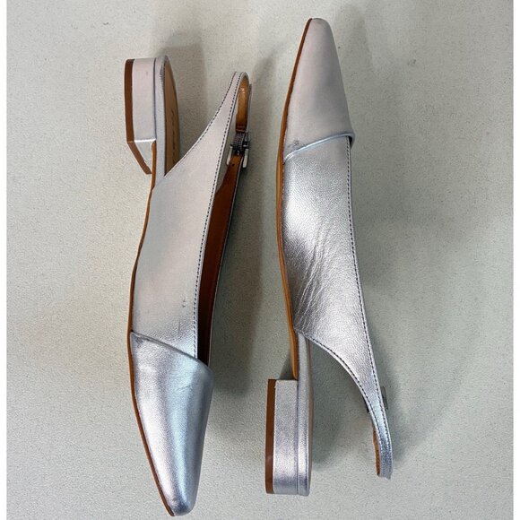 Talbots Edison Slingback Flats Womens 9AA. Silver Leather Upper Buckle Holiday - Picture 7 of 11